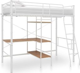  vidaXL Rama łóżka piętrowego z biurkiem, biała, metalowa, 90 x 200 cm