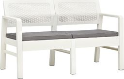  vidaXL 2 osobowa ławka ogrodowa z poduszkami, 120 cm, plastik, biała (48821)