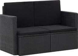  vidaXL 2 osobowa sofa ogrodowa z poduszkami, czarna, polirattan (45784)
