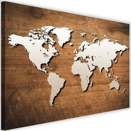  Feeby Obraz na płótnie - Canvas, Mapa świata na drewnianej desce 60x40