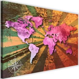  Feeby Obraz na płótnie - Canvas, Różowa mapa świata vintage 90x60