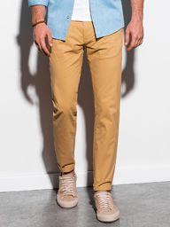 Ombre Spodnie męskie chino P894 - ciemnobeżowe XL