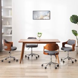  vidaXL Obrotowe krzesła stołowe, 4 szt., szare, gięte drewno i tkanina