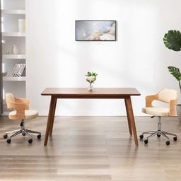  vidaXL Obrotowe krzesło stołowe, kremowe, gięte drewno i ekoskóra