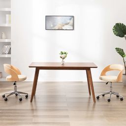  vidaXL Obrotowe krzesło stołowe, kremowe, gięte drewno i ekoskóra