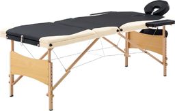  vidaXL Składany stół do masażu, 3 strefy, drewniany, czarno-beżowy