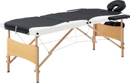  vidaXL Składany stół do masażu, 3 strefy, drewniany, czarno-biały