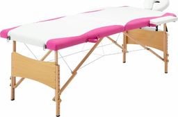  vidaXL Składany stół do masażu, 2 strefy, drewniany, biało-różowy
