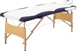  vidaXL Składany stół do masażu, 2 strefy, drewniany, biało-fioletowy
