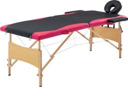  vidaXL Składany stół do masażu, 2 strefy, drewniany, czarno-różowy