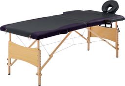  vidaXL Składany stół do masażu, 2 strefy, drewniany, czarny