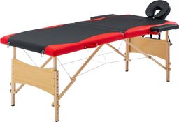  vidaXL Składany stół do masażu, 2 strefy, drewniany, czarno-czerwony
