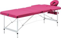  vidaXL Składany stół do masażu, 3 strefy, aluminiowy, różowy