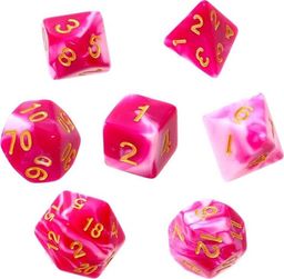  Rebel Komplet kości REBEL RPG - Dwukolorowe - Różowo-białe (złote cyfry)