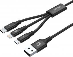 Kabel USB Unitek USB-A - USB-C + microUSB + Lightning 1.2 m Czarny (C14049BK)