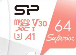 Karta Silicon Power Superior MicroSDXC 64 GB Class 10 UHS-I/U3 A1 V30 (SP064GBSTXDV3V20SP)