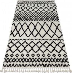  Dywany Łuszczów Dywan BERBER SAFI N9040 biały / czarny Frędzle berberyjski marokański shaggy, 120x170 cm