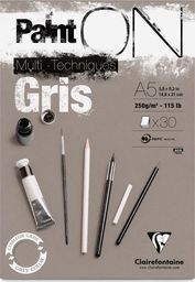 Clairefontaine Clairefontaine blok klejony Paint On Gris, A5, 30 ark. 250g uniw