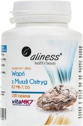  Aliness Aliness Wapń z muszli ostryg z witaminą K2 MK-7 i D3 - 100 tabletek