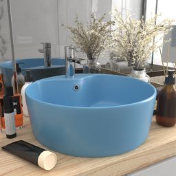 Umywalka vidaXL Umywalka z przelewem, matowy błękit, 36x13 cm, ceramiczna