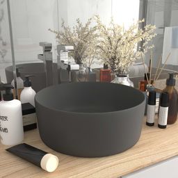 Umywalka vidaXL Luksusowa, okrągła umywalka, ciemnoszary mat, 40x15cm, ceramika