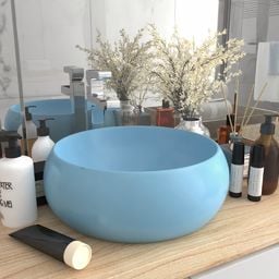 Umywalka vidaXL Luksusowa, okrągła umywalka, matowy błękit, 40x15 cm, ceramika