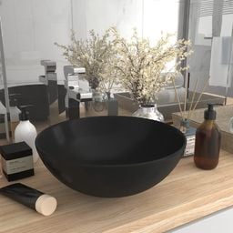 Umywalka vidaXL Umywalka łazienkowa ceramiczna matowa czerń okrągła