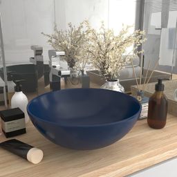 Umywalka vidaXL Umywalka łazienkowa, ceramiczna, ciemnoniebieska, okrągła