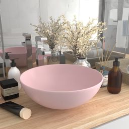 Umywalka vidaXL Umywalka łazienkowa, ceramiczna, matowy róż, okrągła