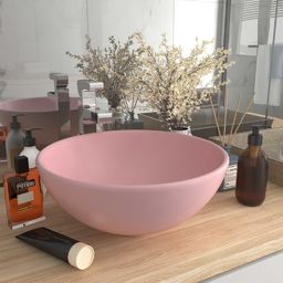 Umywalka vidaXL Okrągła umywalka łazienkowa, matowy róż, 32,5x14 cm, ceramika