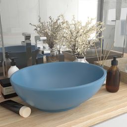 Umywalka vidaXL Luksusowa, owalna umywalka, matowy błękit, 40x33 cm, ceramiczna