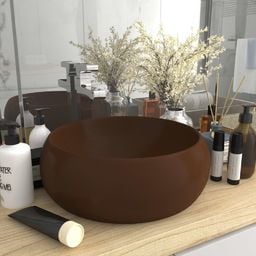 Umywalka vidaXL Luksusowa, okrągła umywalka, matowy brąz, 40x15 cm, ceramiczna