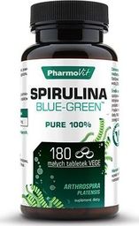  Pharmovit Spirulina Blue-Green 180 Tabletek Spirulina Arthrospira Platensis Kontrola Masy Ciała Poziom Cukru Odporność Organizmu