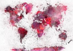  DecoNest Fototapeta - Mapa świata: czerwone akwarele - 350X245
