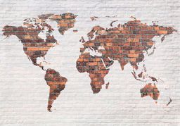  DecoNest Fototapeta - Mapa świata: Ceglany mur - 200X140