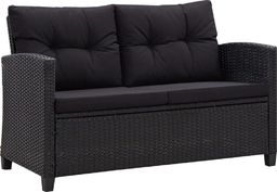 vidaXL 2-osobowa sofa ogrodowa z poduszkami, czarna, 124 cm, rattan PE