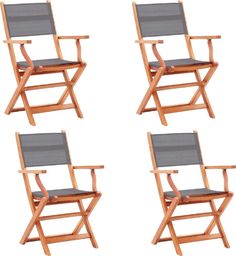  vidaXL Składane krzesła ogrodowe 4 szt., szare, eukaliptus i textilene