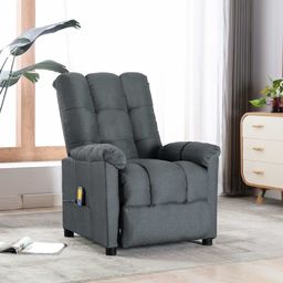  vidaXL Rozkładany fotel masujący, jasnoszary, tapicerowany tkaniną
