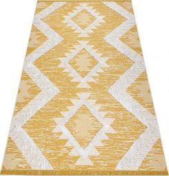  Dywany Łuszczów Dywan MOROC Romby 22312 Ekologiczny, EKO SIZAL frędzle - dwa poziomy runa żółty / krem, dywan z bawełny recyklingowanej, 117x170 cm