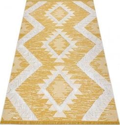  Dywany Łuszczów Dywan MOROC Romby 22312 Ekologiczny, EKO SIZAL frędzle - dwa poziomy runa żółty / krem, dywan z bawełny recyklingowanej, 78x150 cm