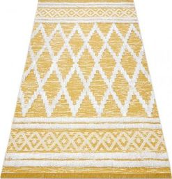  Dywany Łuszczów Dywan MOROC Romby 22297 Ekologiczny, EKO SIZAL frędzle - dwa poziomy runa żółty / krem, dywan z bawełny recyklingowanej, 78x150 cm