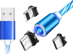 Kabel USB Aptel USB-A - USB-C + microUSB + Lightning Niebieski (4349-uniw)