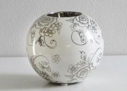 Pigmejka Świecznik ceramiczny kula biała z motywem róży H :8 cm uniwersalny
