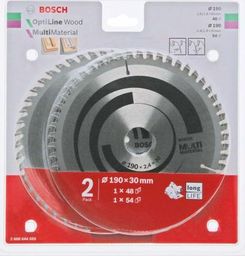 Bosch Piła Tarczowa Dwupak Optiline Wood 190x2,6/1,6x30x48z + Multi Material 190x2,4/1,8x30x54z B2608644655
