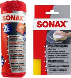  Sonax Zestaw: SONAX Gąbka do nakładania wosku + 2 mikrofibry uniwersalny (7811-uniw) - 7811-uniw