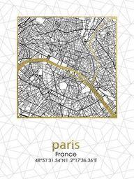  Affek Design Obraz Plan Miasta Paris 45x60x1,8 cm 