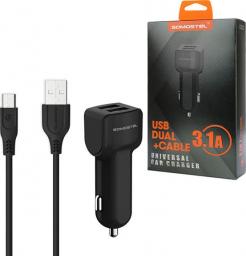 Ładowarka ŁADOWARKA SAMOCHODOWA 2.1A + 1A CZARNA + KABEL MICRO USB SOMOSTEL 2100mAh 2XUSB DUAL SMS-A15