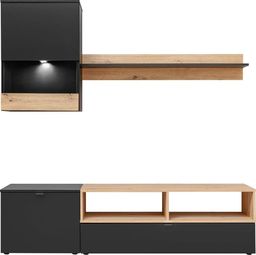 FURNIVAL Meblościanka MINI czarny mat/dąb artisan z przeszkleniem FURNIVAL
