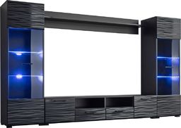 FURNIVAL Meblościanka MODICA czarny mat/czarny połysk efekt 3D FURNIVAL