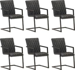  vidaXL Krzesła stołowe, wspornikowe, 6 szt., czarne, skóra naturalna